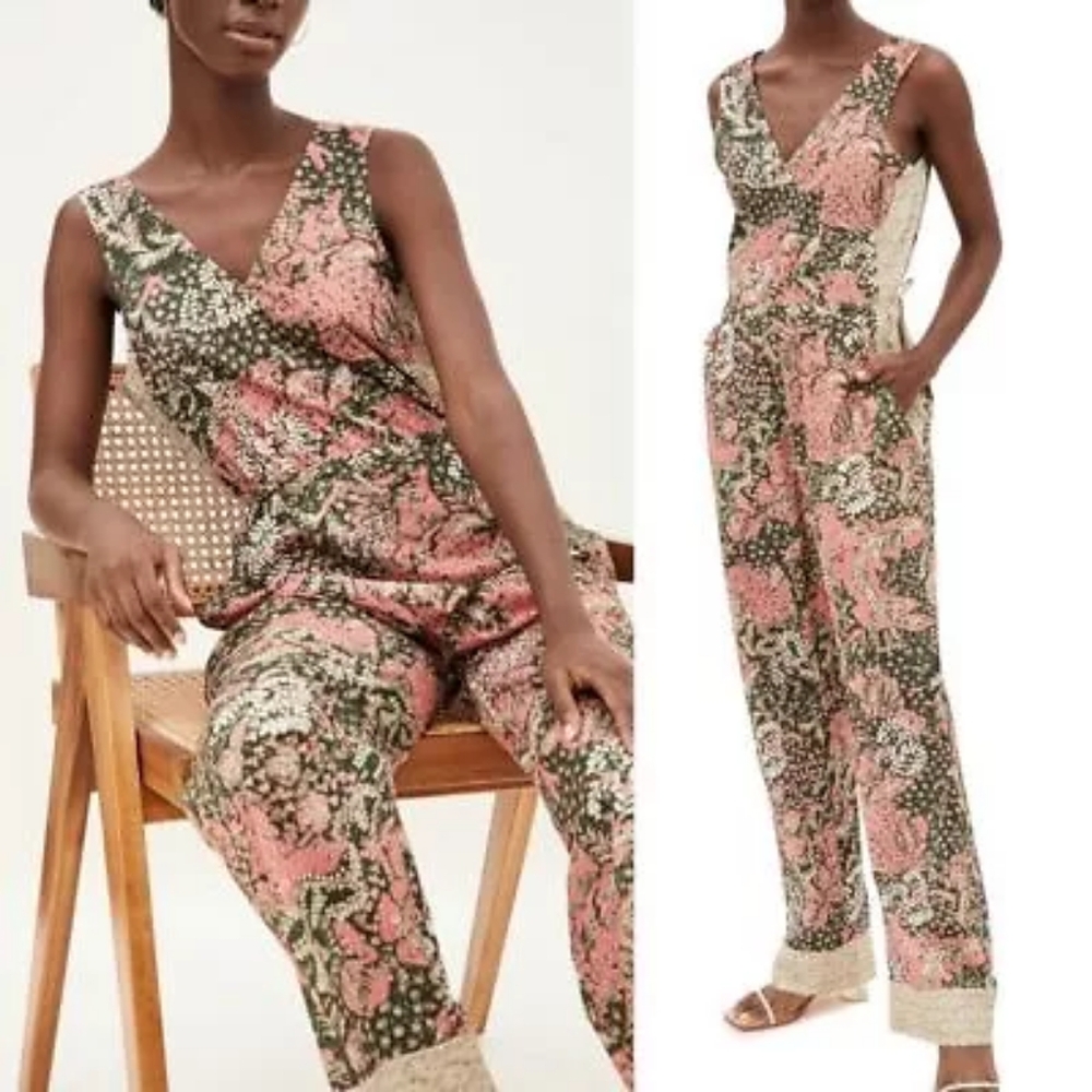 Warm Nico Floral Jumpsuit in Big Green Pink Floral Womens Outfit Set